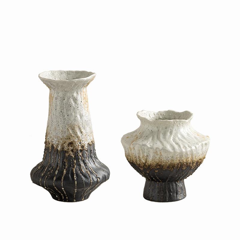 艺侘贝子寂店风瓶创意陶瓷花原木风摆件复WMU古软装酒客厅民宿装