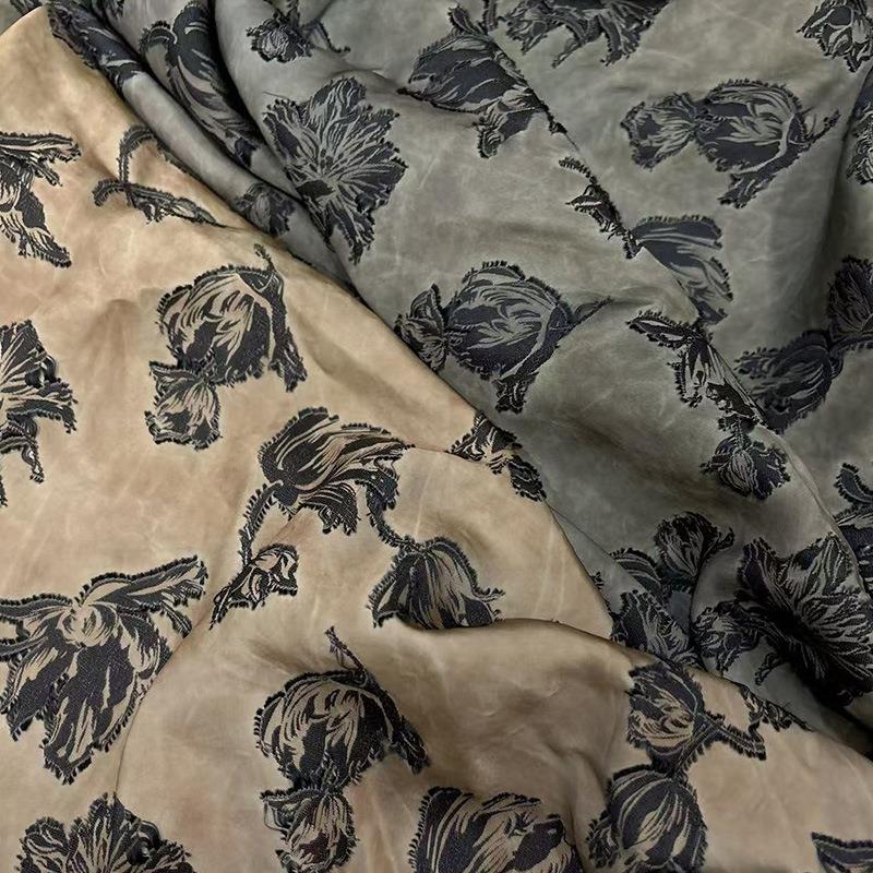 春夏秋品牌单人丝LXG缎面剪花提花布料连外裙衣绸缎衬衫料面郁金