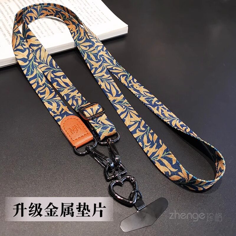 珍格手机挂绳斜挎可背女高端彩绘印花宽版帆布带子长款可调节挂链防掉挂脖不勒脖小蜜蜂链条手机壳套挂件斜跨