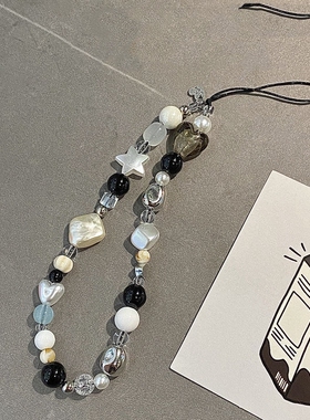 手机挂绳灰色星星手腕挂链短款甜酷女生串珠链条手机壳潮流ins个性网红风手链钥匙便携防丢ccd相机挂件山茶花