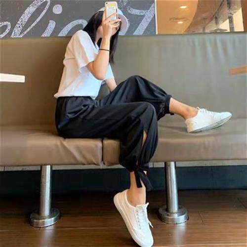 冰丝灯笼裤女雪纺夏季新款休闲裤女裤垂坠j感宽松薄款胖九分束脚