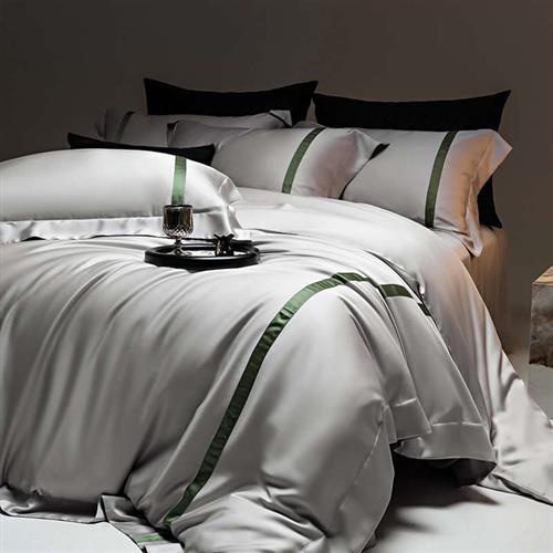 LAFINN奥地利LF兰精天丝四件套裸睡凉感冰丝纯色织带拼接床上用品