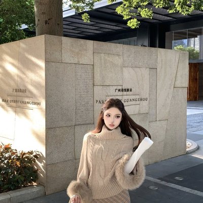 白色麻花套头高领长袖毛衣女秋冬季慵懒风松弛氛围感宽松针织上衣