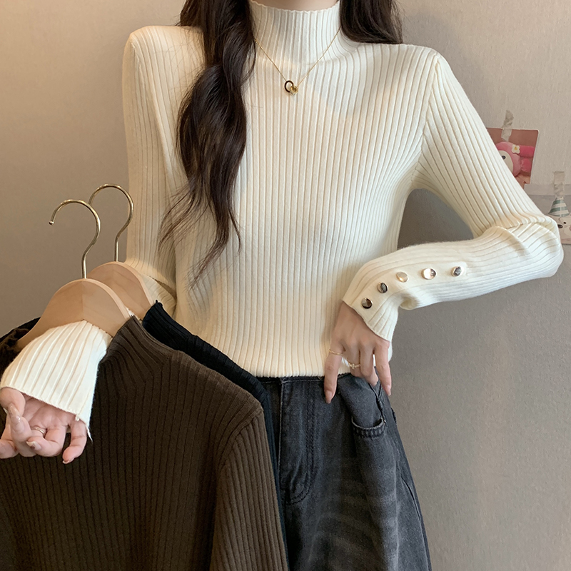 2025秋冬新款大码女胖mm法式修身针织衫上衣半高领内搭打底衫