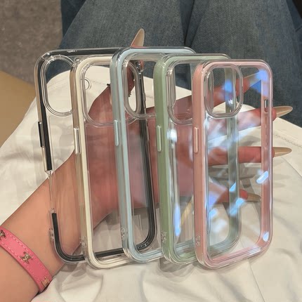 ins风简约纯色多巴胺边框透明适用iPhone16pro手机壳苹果15pro新款14plus女款13/12硅胶软壳全包11防摔保护套