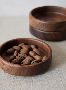 如是/日式简约胡桃木圆盘干果盘茶点盘家用中式原木小食盘点心盘