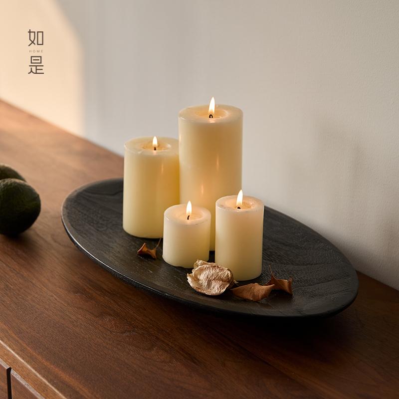 侘寂风黑色蜡烛托盘装饰烛台