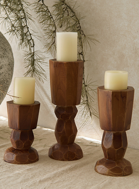 如是/侘寂风复古烛台摆件民宿酒店餐厅客厅装饰品实木做旧蜡烛台