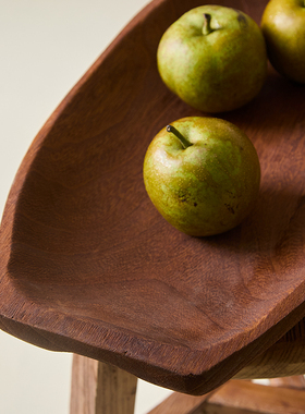 如是/复古色中古大托盘果盘民宿水果盘设计师侘寂风果盆装饰摆件