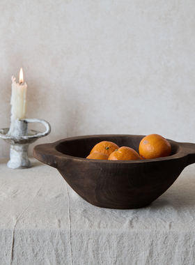 如是/侘寂风碳化简约木质双耳果盘家用水果盘收纳盘茶几民宿摆件