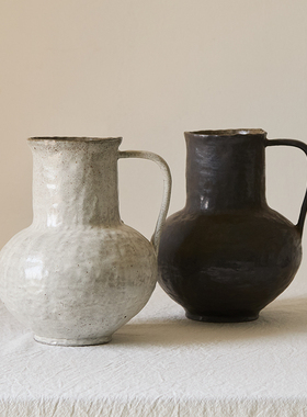 如是侘寂风粗陶花瓶摆件客厅陶瓷高级民宿复古日式花艺陶罐装饰品