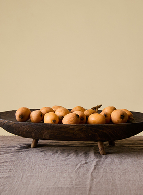 如是/复古侘寂风实木果盘水果托盘装饰手工做旧家居民宿摆件木盘
