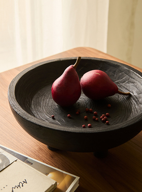 如是侘寂风复古碳化木实木果盘茶盘客厅茶几餐桌民宿软装装饰摆件