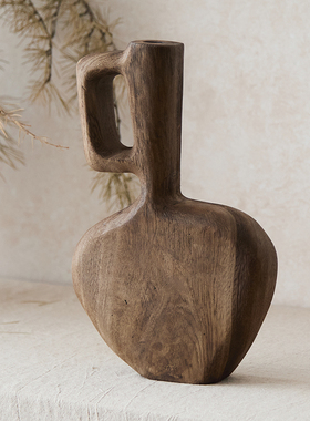 如是/侘寂风复古花瓶摆件民宿酒店餐厅客厅创意装饰品实木做旧