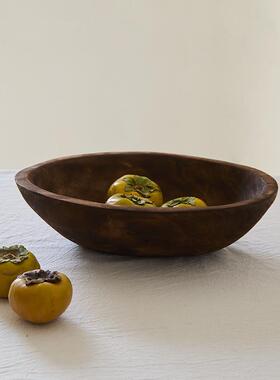 如是/侘寂风做旧椭圆木质果盘托盘民宿样板间果盆创意装饰品摆件