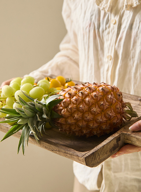 如是/侘寂风木质双耳托盘复古做旧餐盘木质果盘民宿餐厅装饰摆件