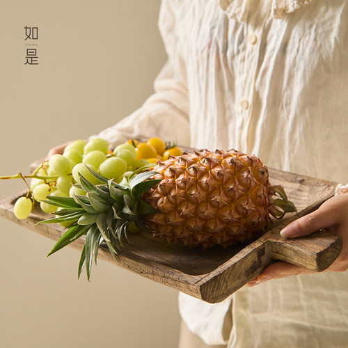 侘寂风做旧托盘木质装饰摆件