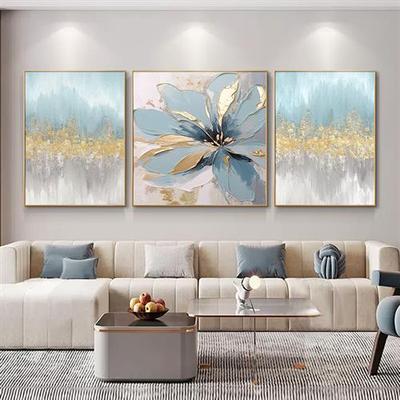 客厅装饰画油画现代简约沙发后面背景墙挂画轻奢高级感三联抽象画