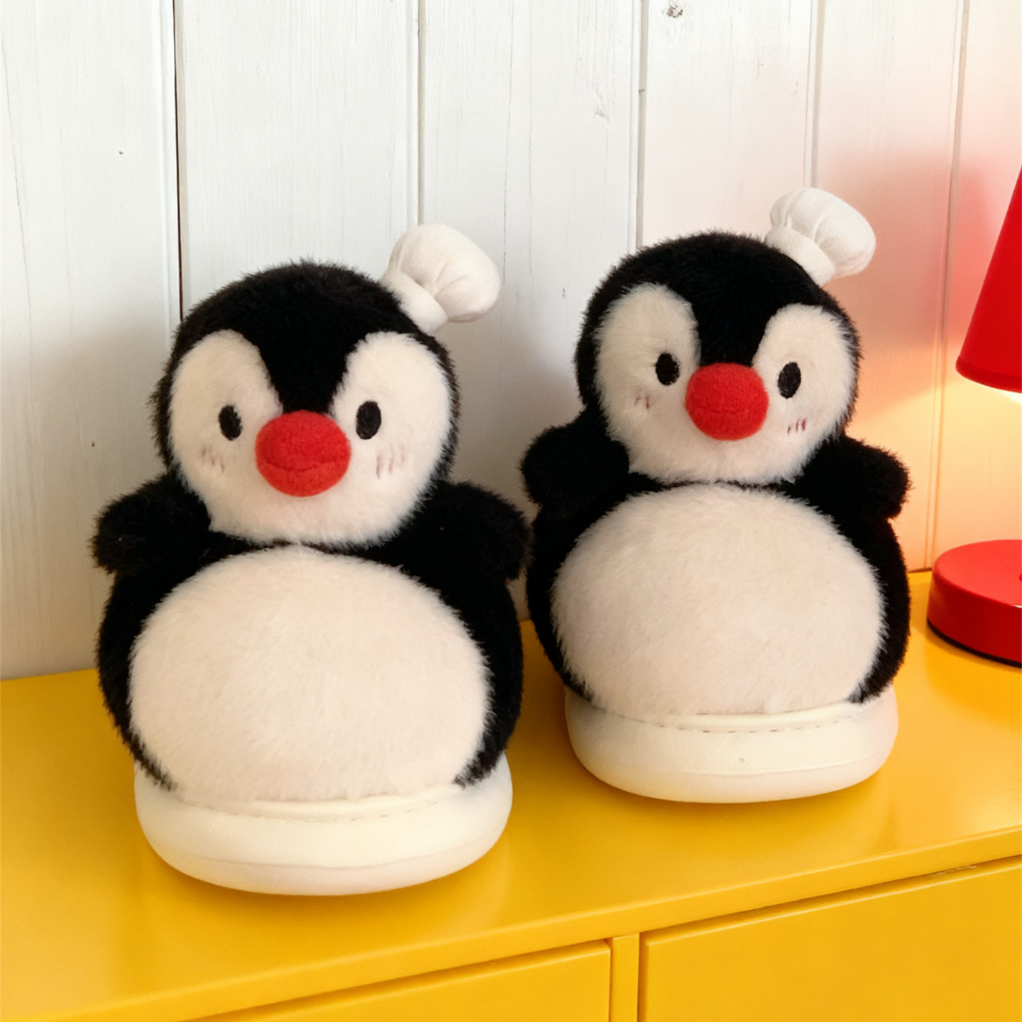 细细条少女心帽子企鹅棉拖鞋