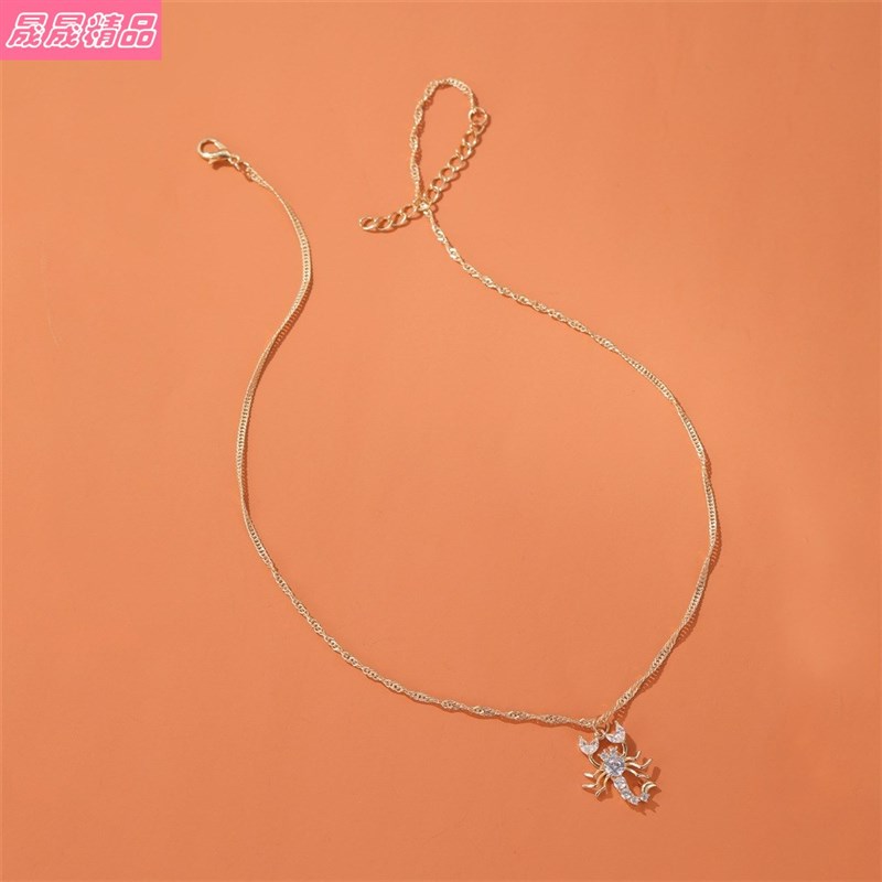 推荐Fashion choker Inlaid zircon scorpion pendant necklace w