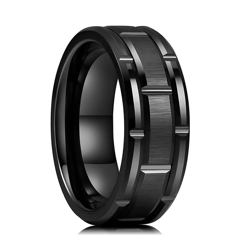 推荐Classic Men's 8mm Black Tungsten Wedding Rings Double Gr