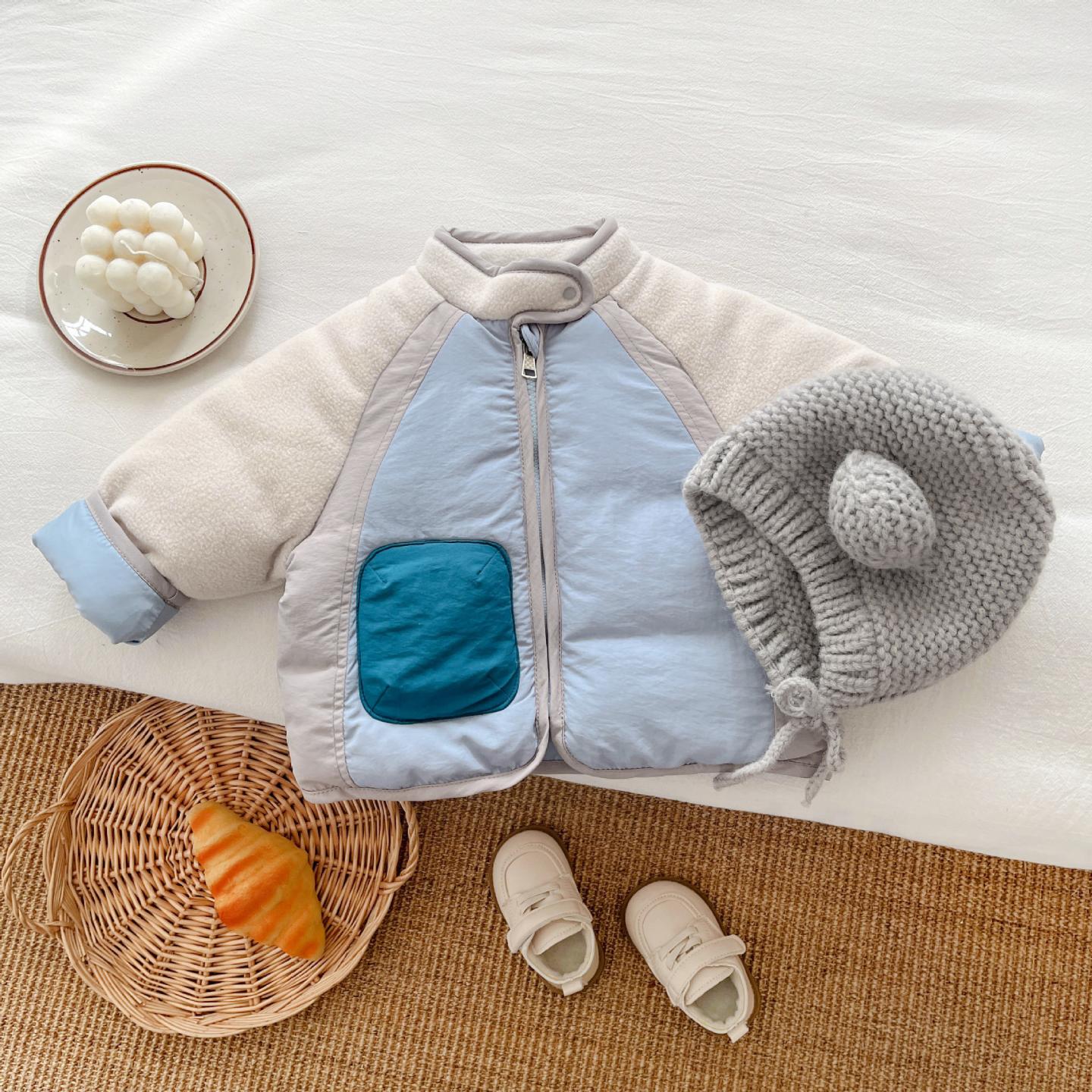 男童冬季外套2025新款女宝宝加厚拼色羊羔毛棉服儿童洋气棉衣冬天