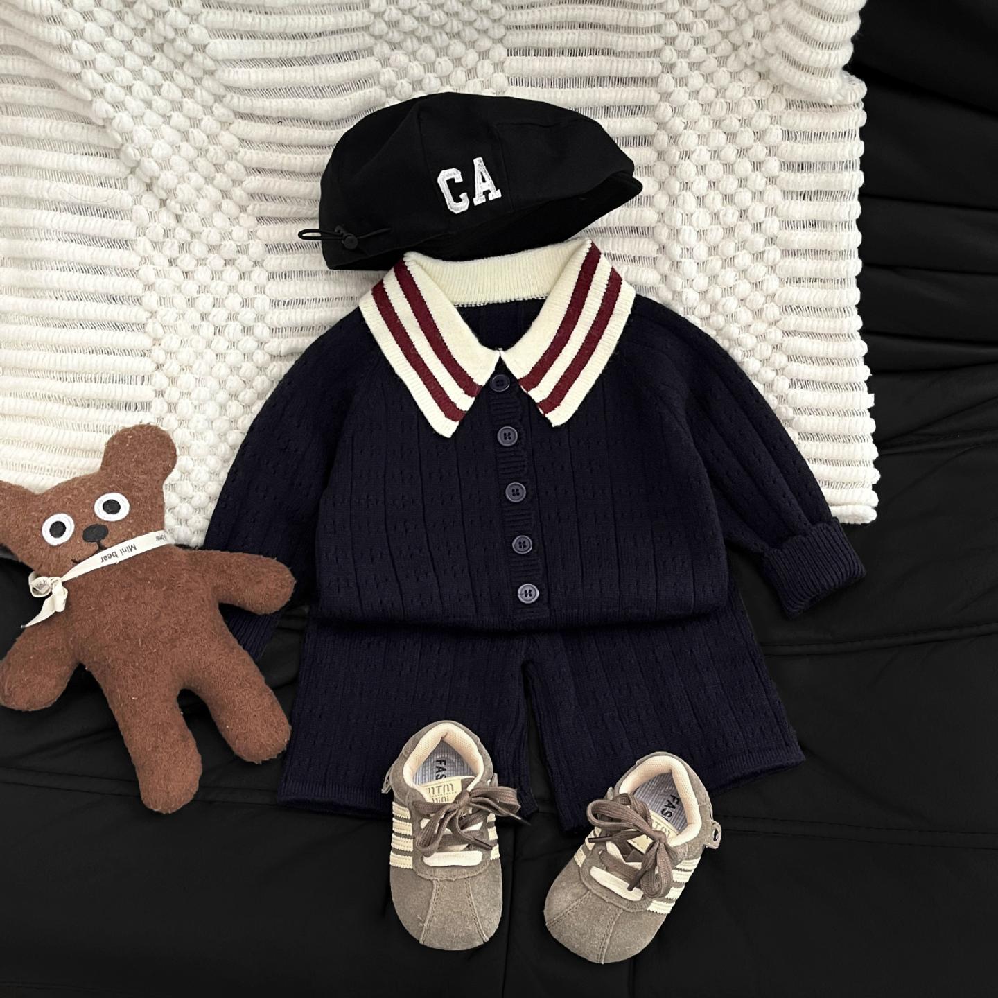 男童学院风毛衣套装秋季2025新款帅气宝宝POLO领针织开衫休闲短裤