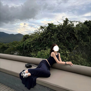 早安樊樊垂感Breathing休闲基础背心套装+腰部褶量遮肉长半裙
