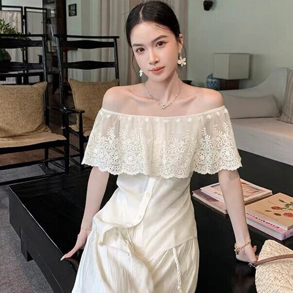 Y.JIA 伊嘉-边拼接小衫+松紧腰宽松阔腿休闲裤两件套套装YS6-2368