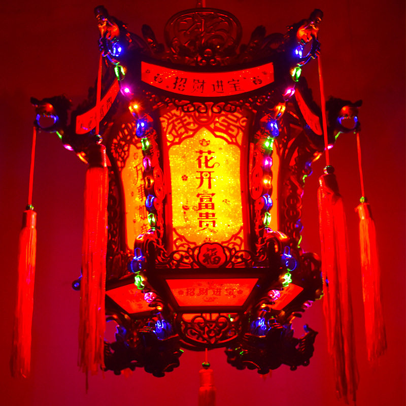 中式宫灯仿古灯笼走马灯六角LED乔迁龙灯结婚阳台新年七彩旋转灯