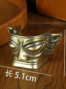 三星堆摆件黄铜器仿古纯铜旅游纪念品金属工艺品纵目祈福面具神鸟
