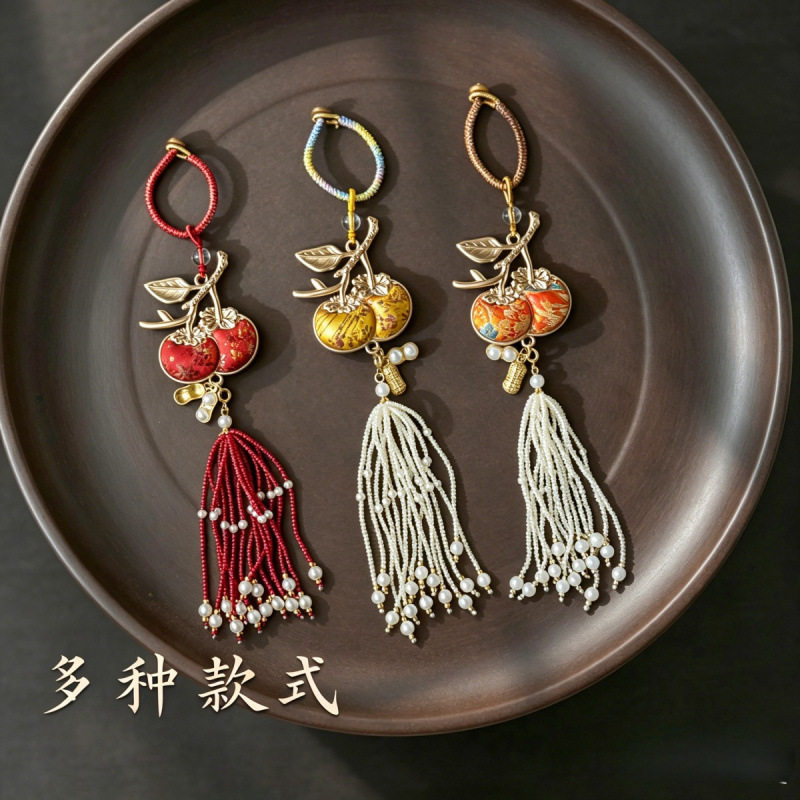 非遗新中式国风好柿子花生挂件旗袍压襟流苏包挂车挂饰品马面裙