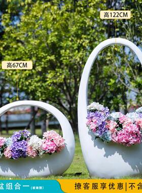 户外简约抽象花篮花盆玻璃钢雕塑花园林景观草坪楼盘美陈装饰摆件