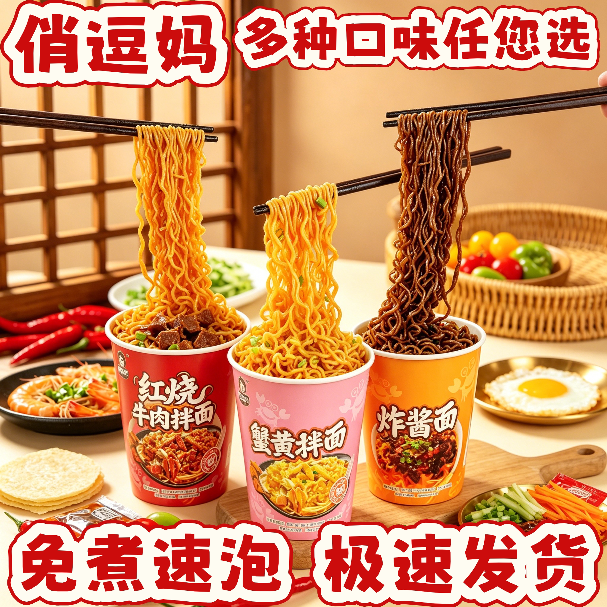 俏逗妈装蟹黄炸酱牛肉速食方便面