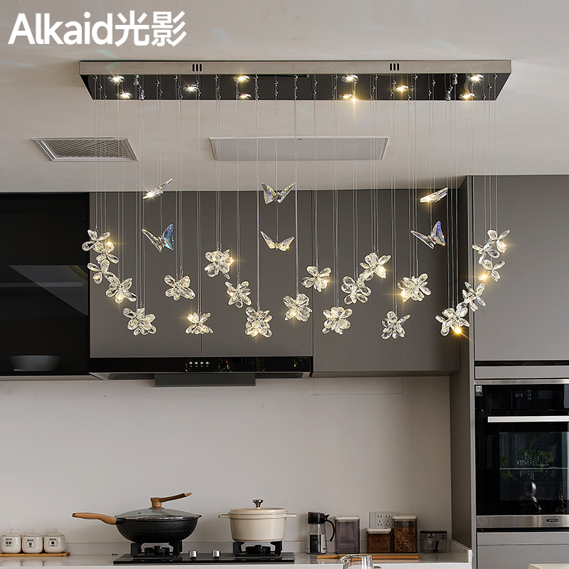 现代轻奢水晶蝴蝶花朵餐厅吊灯别墅设计师款高端大气餐桌吧岛台灯