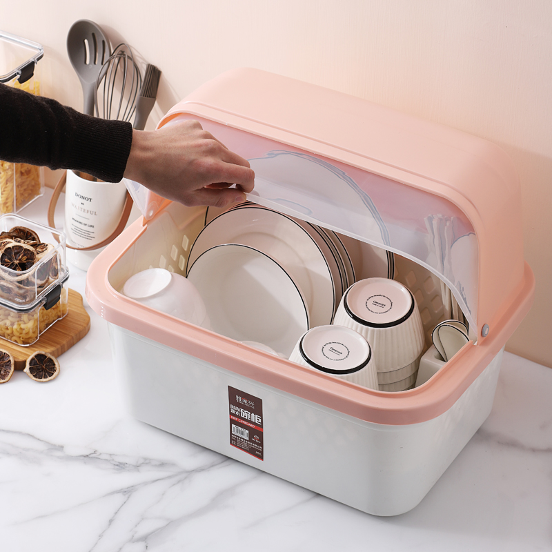 厨房沥水碗柜透明翻盖放碗箱家用大容量碗碟沥水碗架收纳架置物架