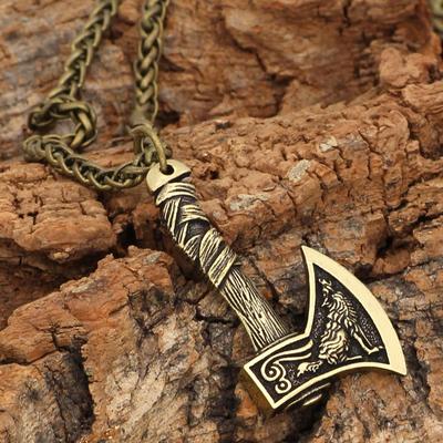 Mens Viking Celtic Wolf Raven Axe Pendant Odins Symbol sca
