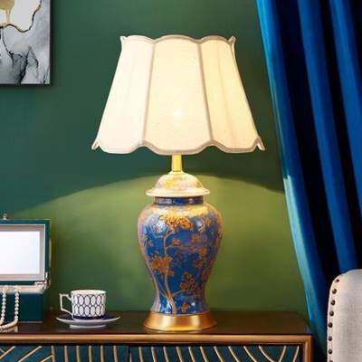 极速美式乡村卧室床头柜全铜陶瓷台灯欧式客厅大气奢华沙发角几台