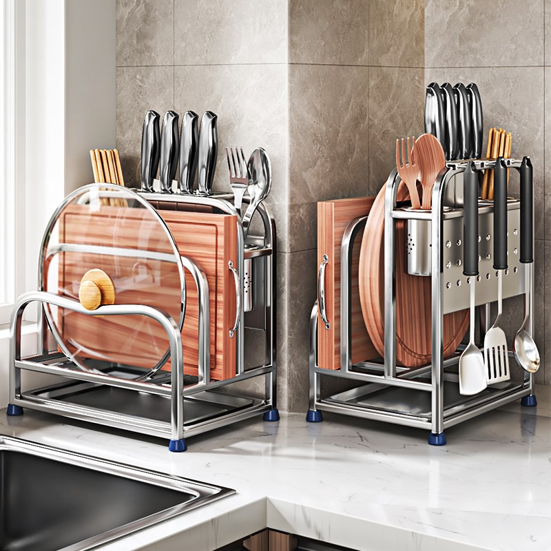 304不锈钢刀架置物架厨房一体砧板菜刀架菜板放置架筷子刀具收纳