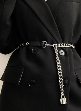 High Quality PU Leather Fashion Ladies Punk Style Chain Thin