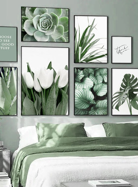 White tulip green orchid aloe monstera plant art canvas pain