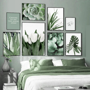 White tulip green orchid aloe monstera plant art canvas pain