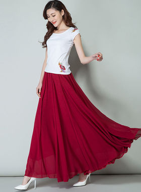 New Summer Chiffon Skirts Plus Size Full-Length Skirt High W