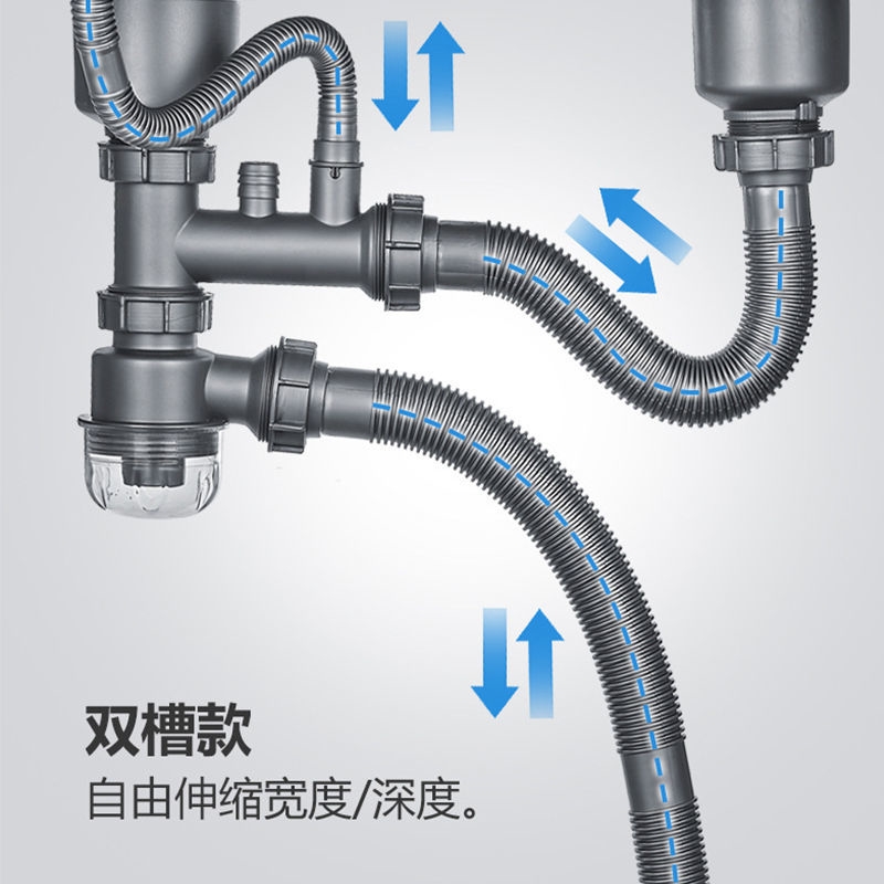 厨房水槽洗菜盆下水管配件洗碗池双水槽排水管道防臭下水器套装