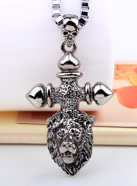 极速时尚男士吊坠狮子骷髅凶悍个性饰品项饰硬汉风十字架项链金属