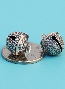 响彻 S925银做旧中国风铃铛螺旋纹精雕吊坠项链可打开内置铜珠