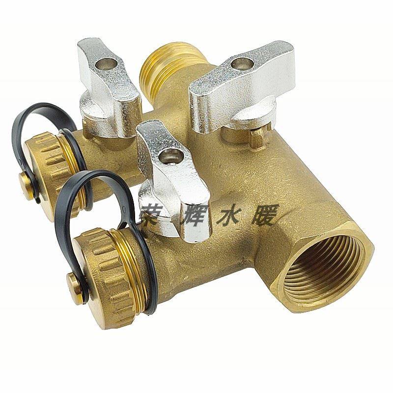 。全铜耐高温注夜阀分水器分水阀四通阀太阳能工作站铜配件6分DN2