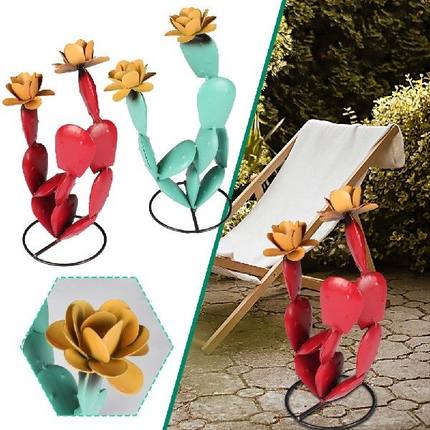 Funky Colorful Metal Prickly Pear Cactus Cacti Home