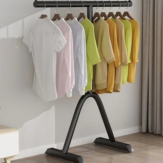 加厚简约晾衣架落地式卧室内外晒挂衣杆神器摺叠简易凉衣服帽架子
