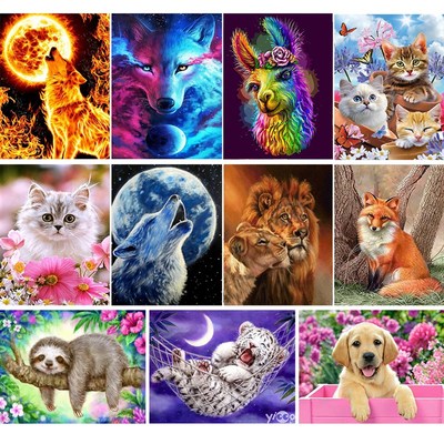 5D DIY Diamond painting Kit Wolf Tiger Cat Dog Animal Pictur